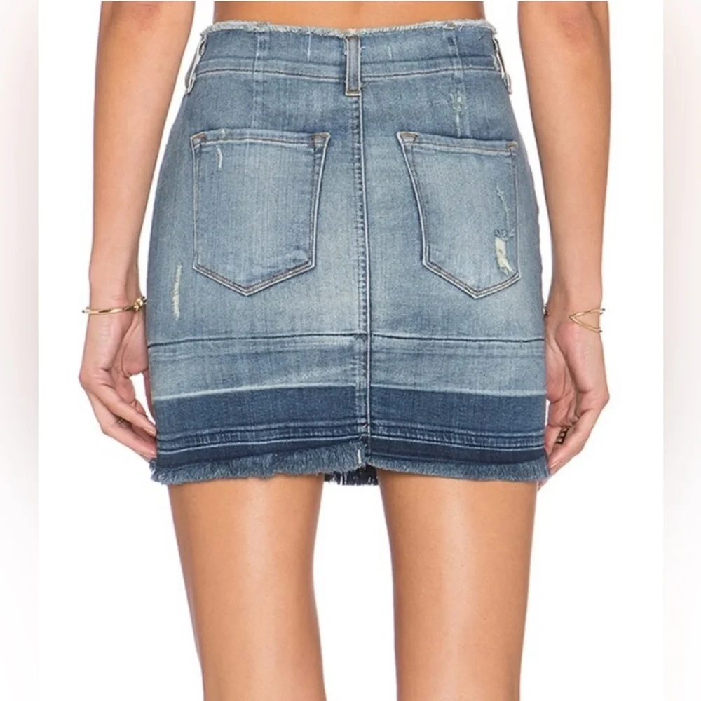 J BRAND Lela Drift Dipped Indigo Pencil Frayed Stretch Denim Jeans Skirt 24